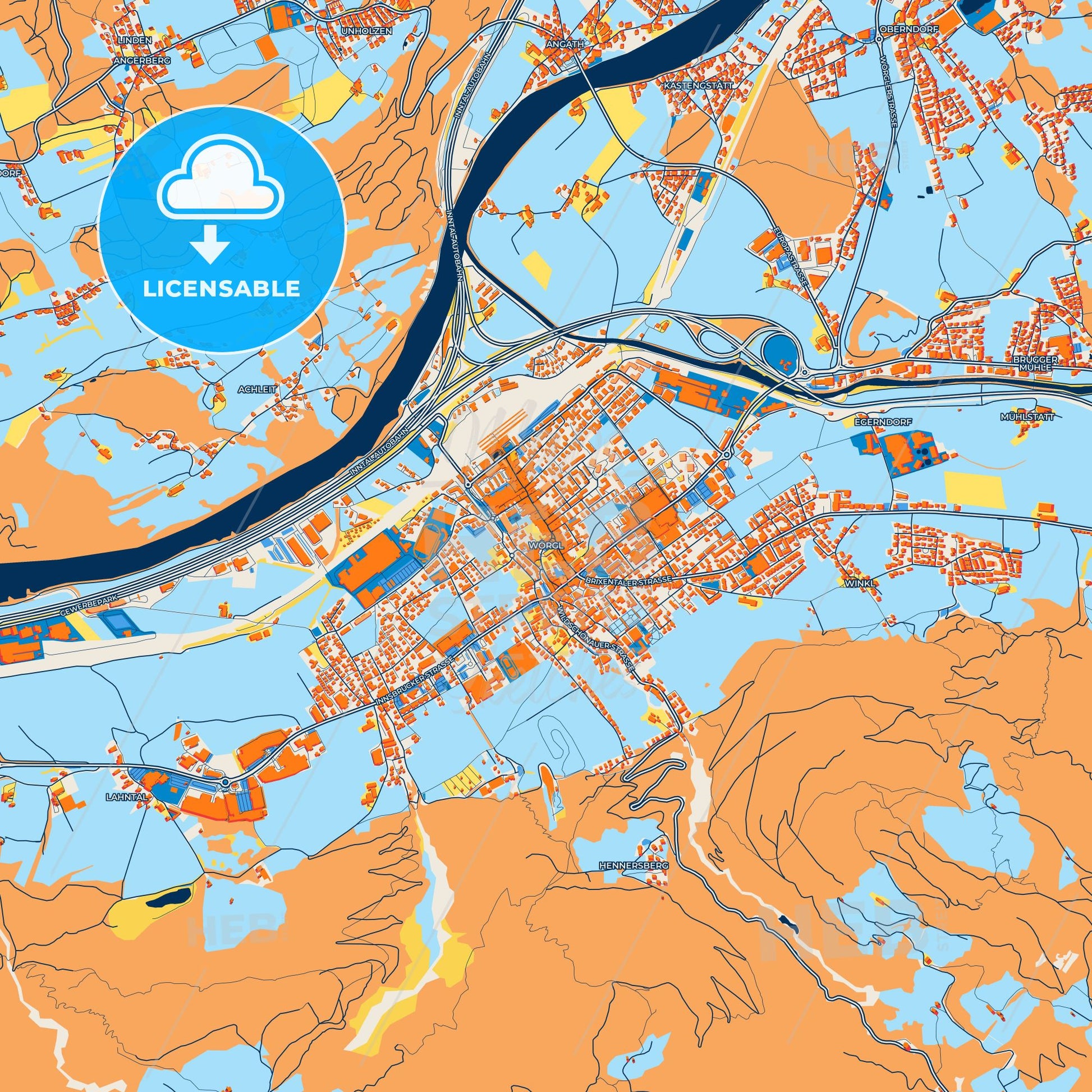 Colorful Wörgl Street Map with Labels and Buildings