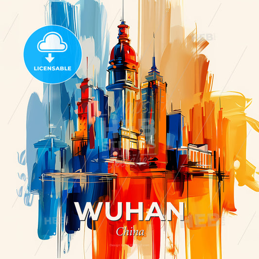 Vibrant Wuhan, China - A Painting Of A City - Square format print template