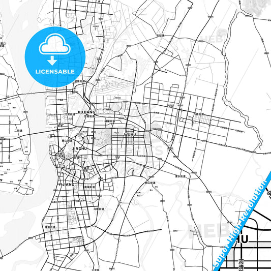 Wuhu, China light map with streetnames, citynames and districts