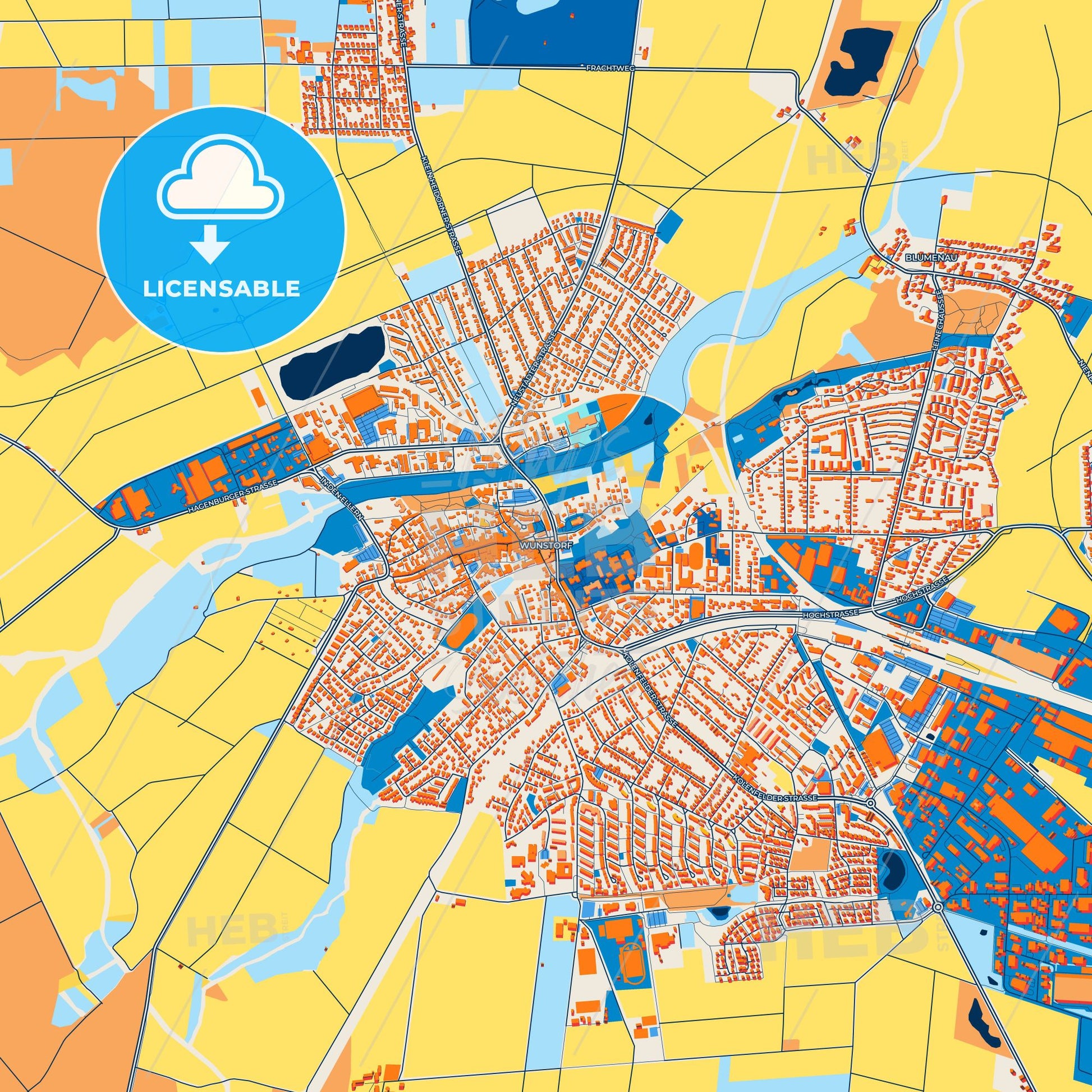 Colorful Wunstorf Street Map with Labels and Buildings