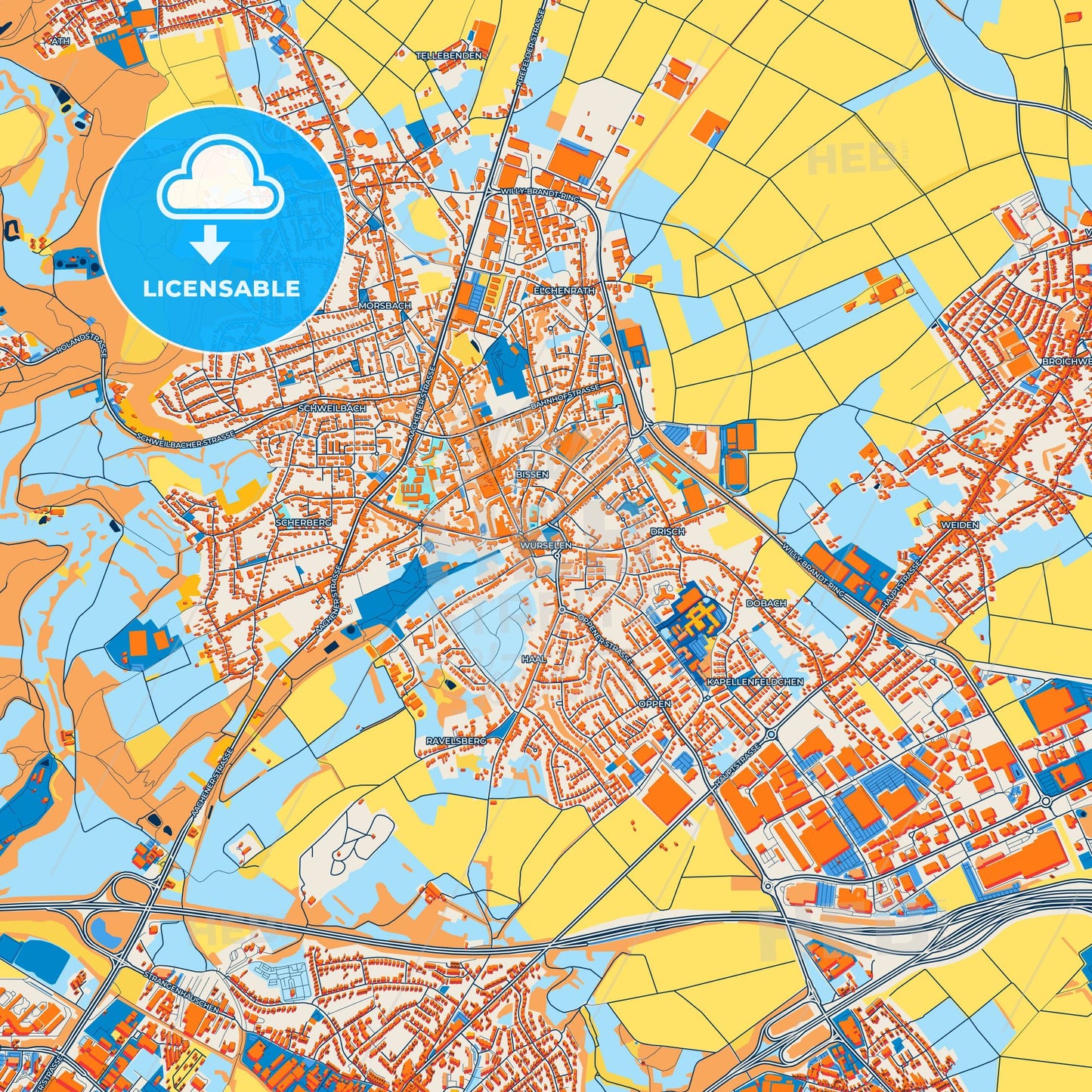 Colorful Wurselen Street Map with Labels and Buildings