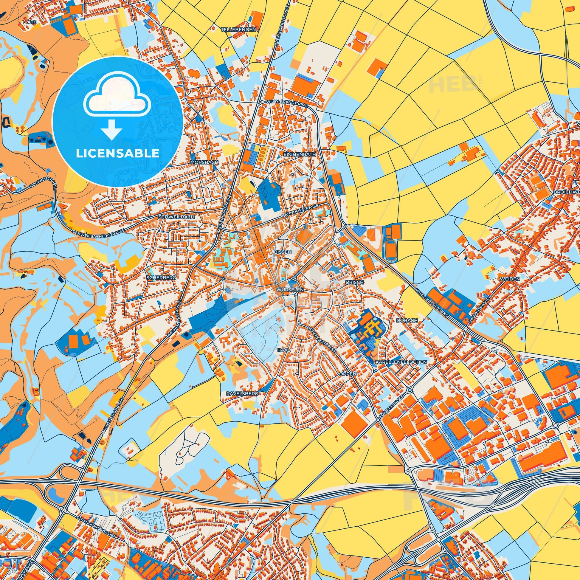 Colorful Wurselen Street Map with Labels and Buildings