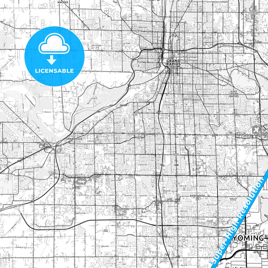 Wyoming, Michigan light map with streetnames, citynames and districts