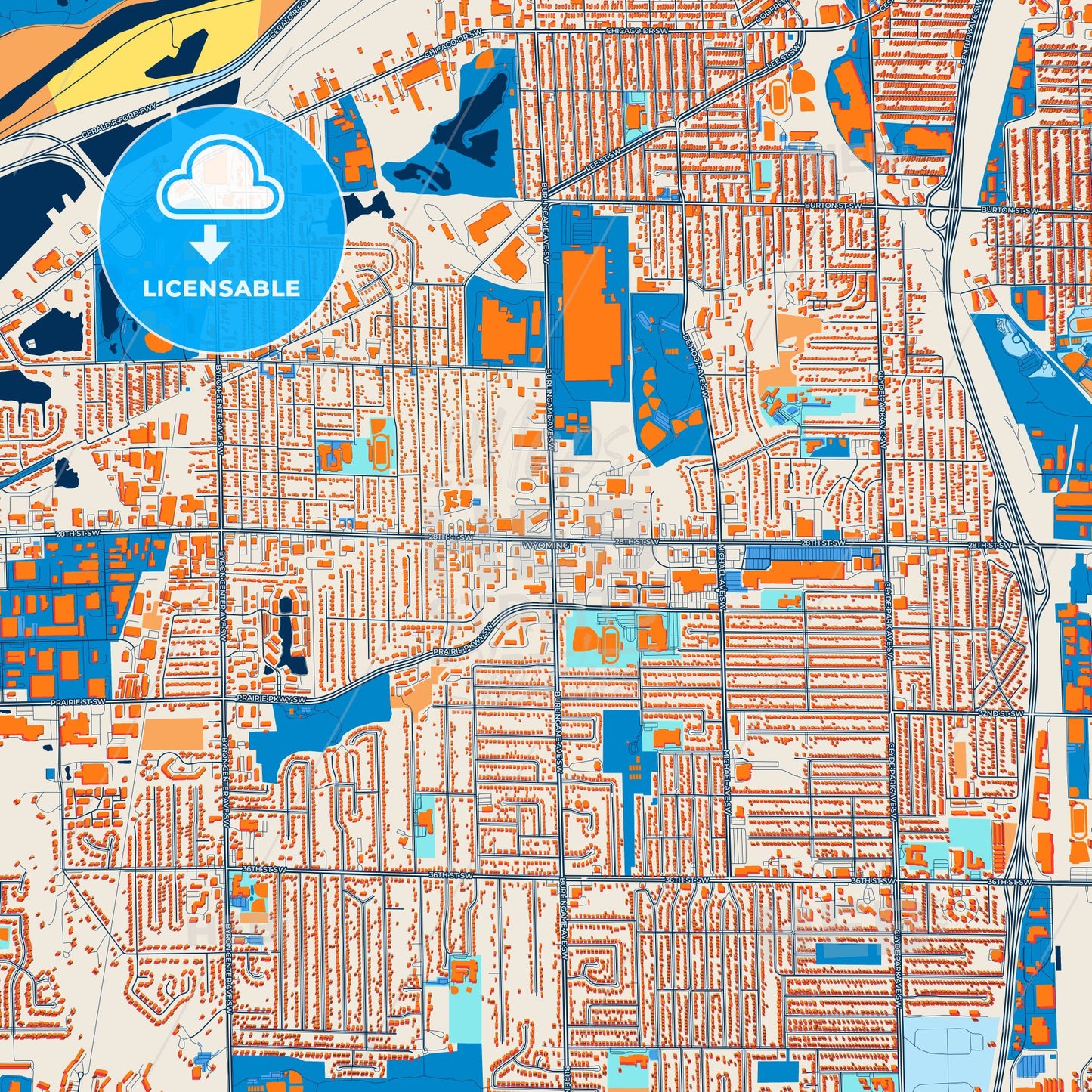 Colorful Wyoming Street Map with Labels and Buildings