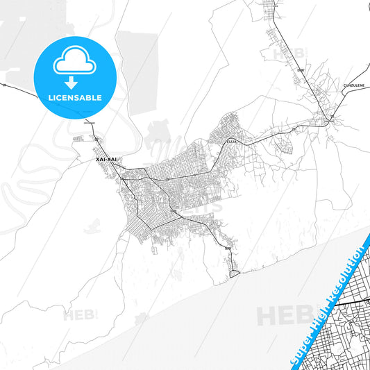 Xai-Xai, Mozambique light map with streetnames, citynames and districts