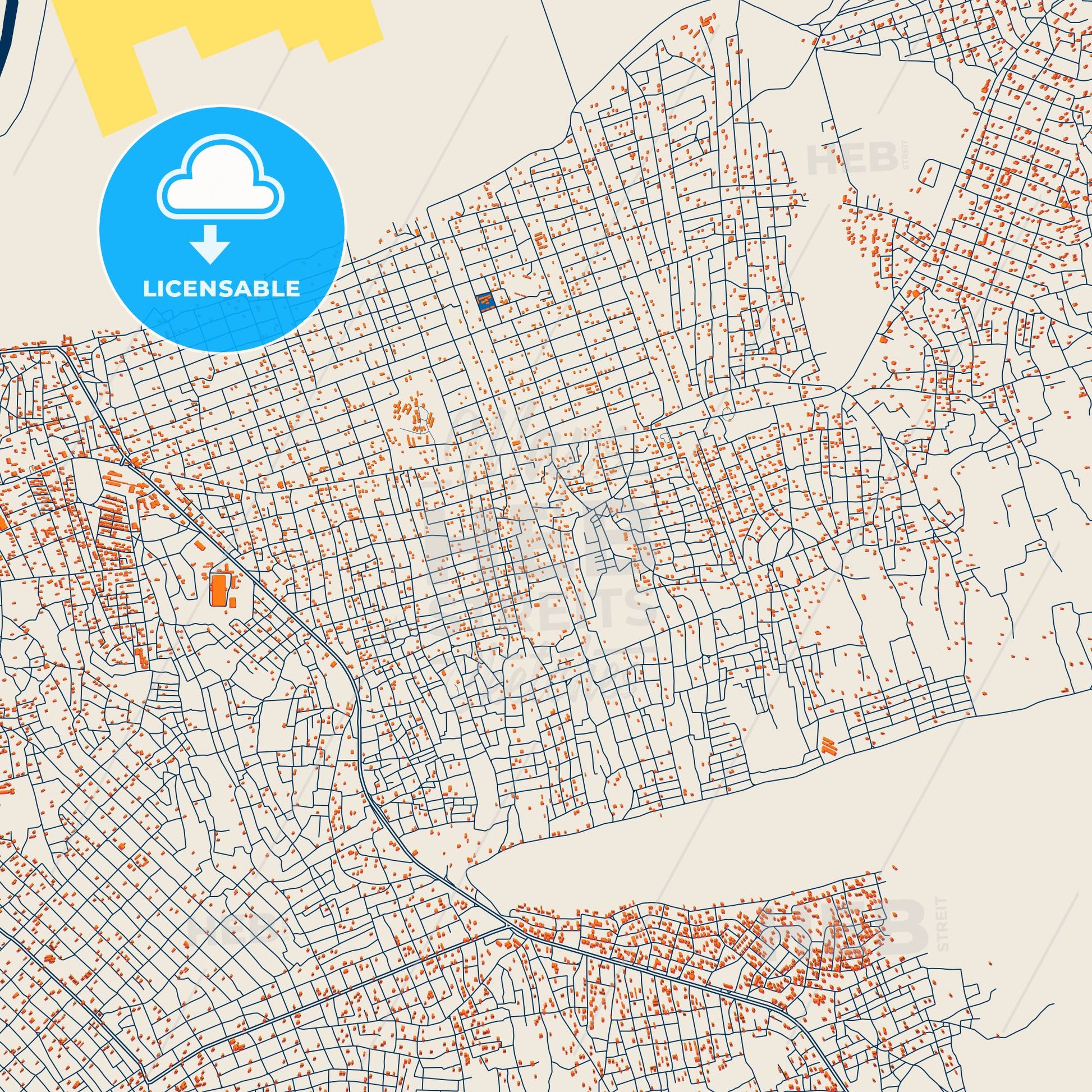 Colorful Xai-Xai Street Map with Labels and Buildings