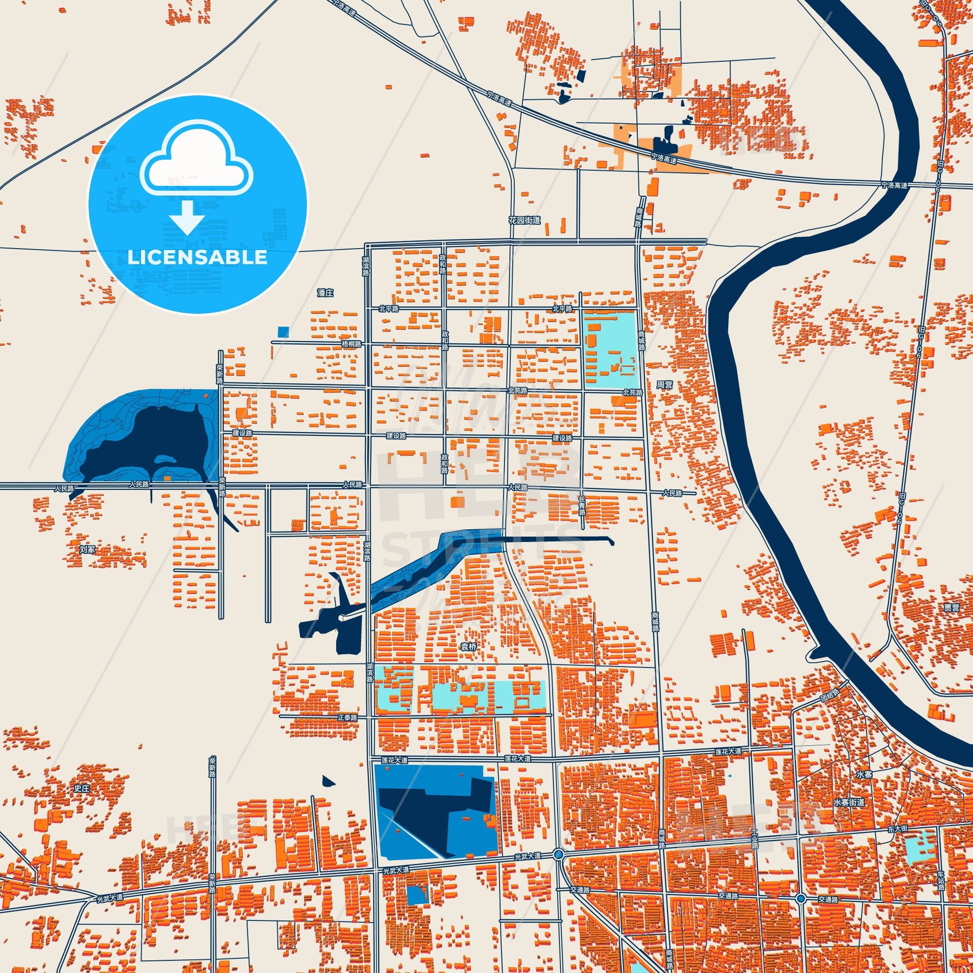 Colorful Xiangcheng Street Map with Labels and Buildings