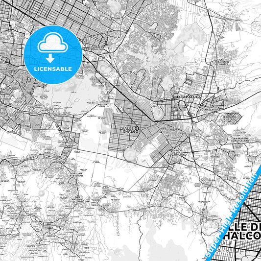 Xico, Mexico light map with streetnames, citynames and districts