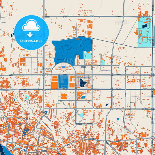 Colorful Xinyang Street Map with Labels and Buildings