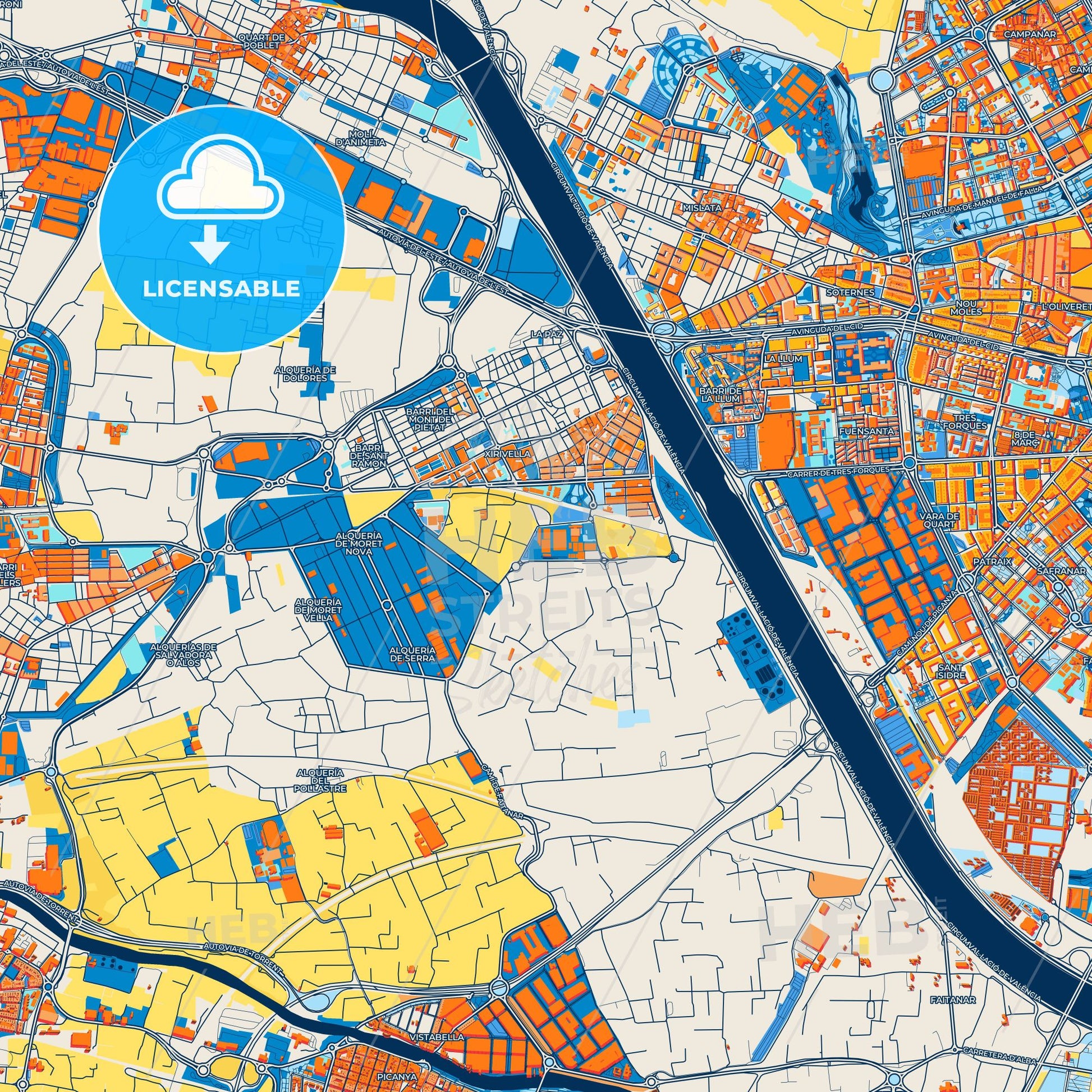 Colorful Xirivella Street Map with Labels and Buildings