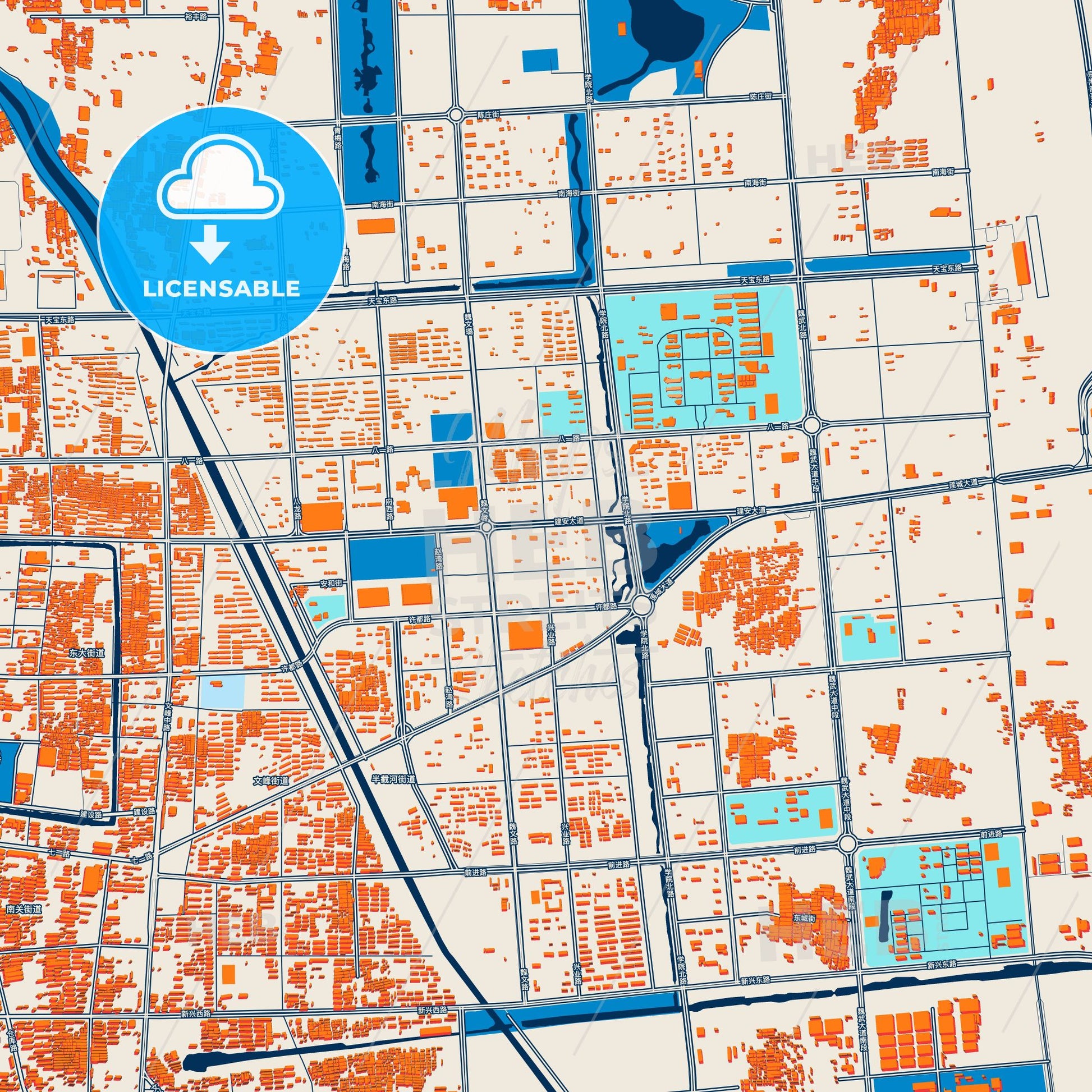 Colorful Xuchang Street Map with Labels and Buildings