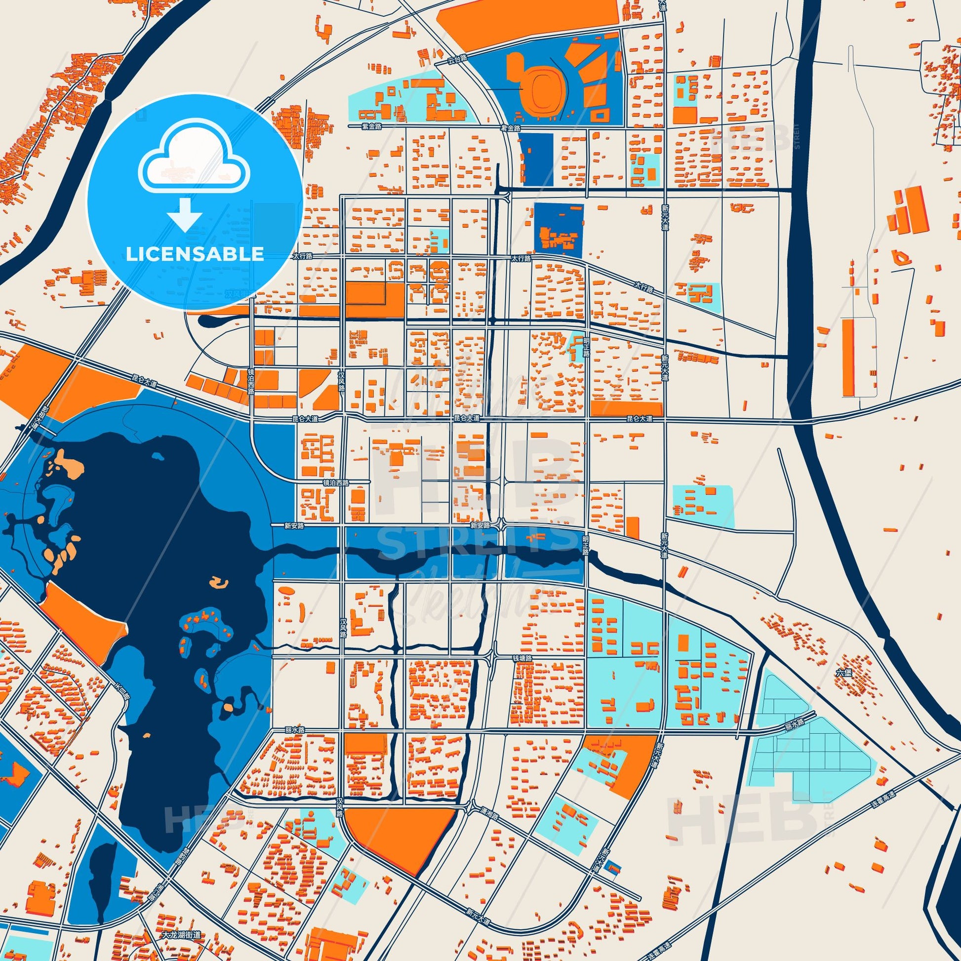 Colorful Xuzhou Street Map with Labels and Buildings