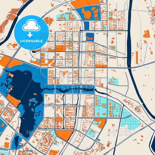 Colorful Xuzhou Street Map with Labels and Buildings