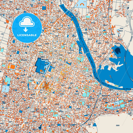 Colorful Yamagata Street Map with Labels and Buildings