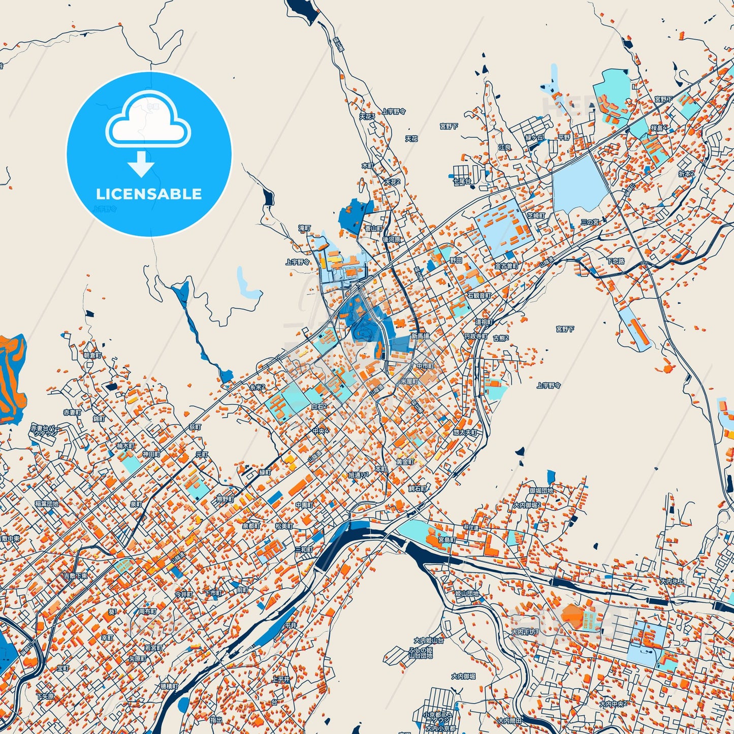 Colorful Yamaguchi Street Map with Labels and Buildings