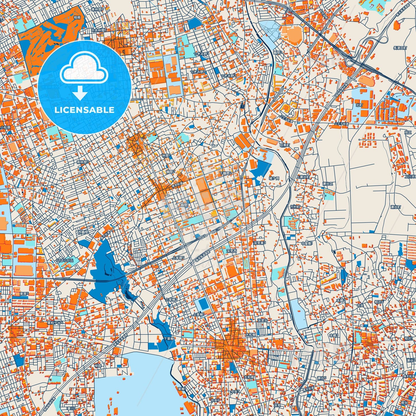 Colorful Yamato Street Map with Labels and Buildings