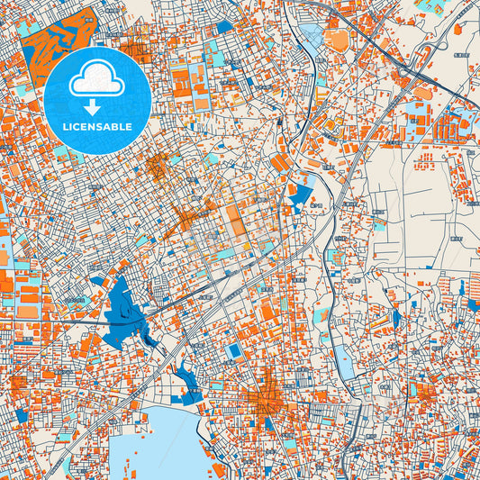 Colorful Yamato Street Map with Labels and Buildings