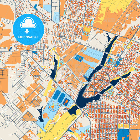 Colorful Yamoussoukro Street Map with Labels and Buildings