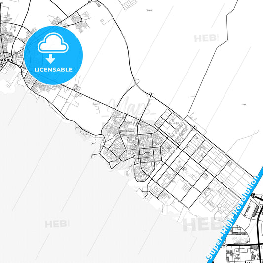 Yanbu, Saudi Arabia light map with streetnames, citynames and districts