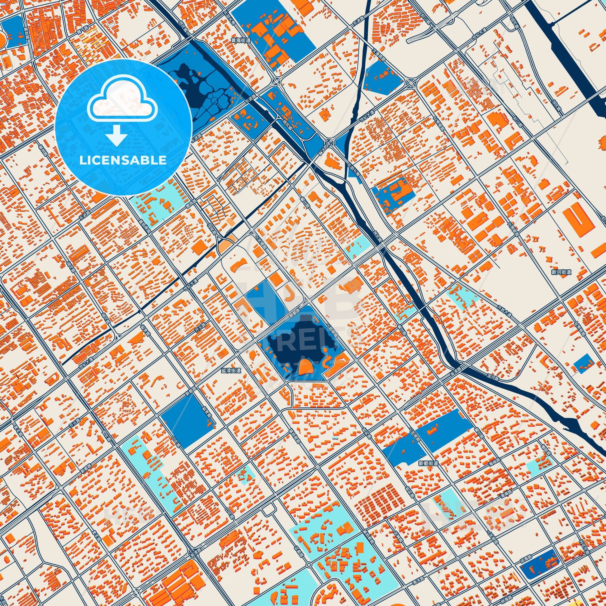 Colorful Yancheng Street Map with Labels and Buildings