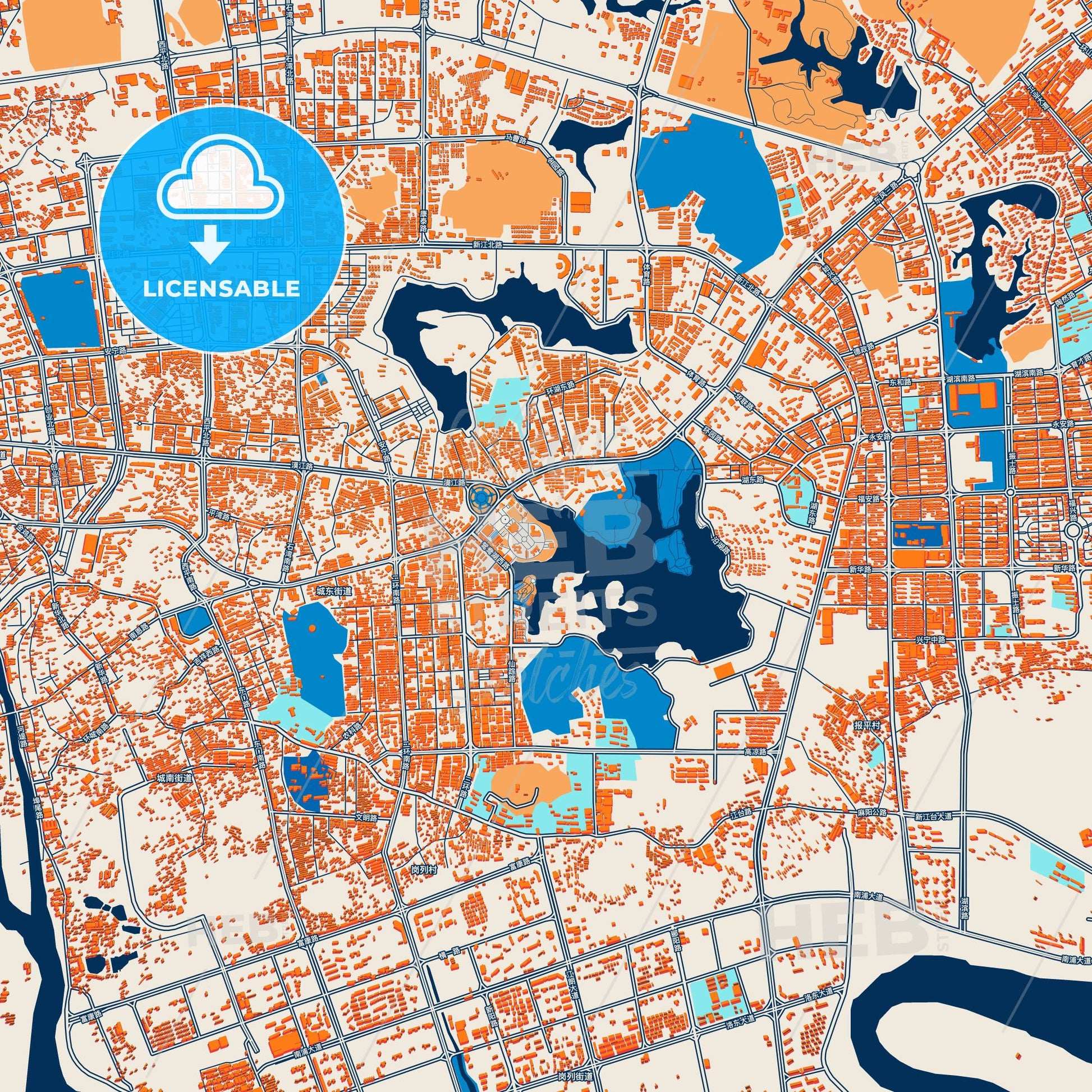 Colorful Yangjiang Street Map with Labels and Buildings