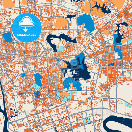 Colorful Yangjiang Street Map with Labels and Buildings