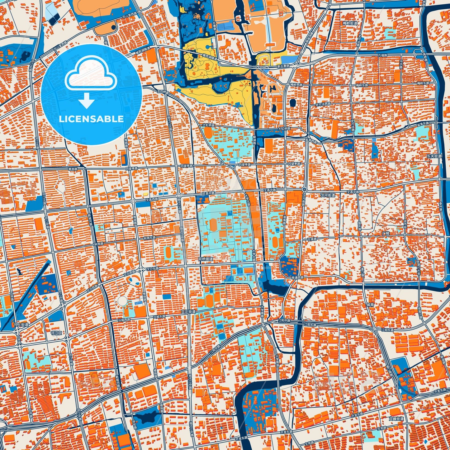 Colorful Yangzhou Street Map with Labels and Buildings