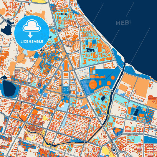 Colorful Yantai Street Map with Labels and Buildings