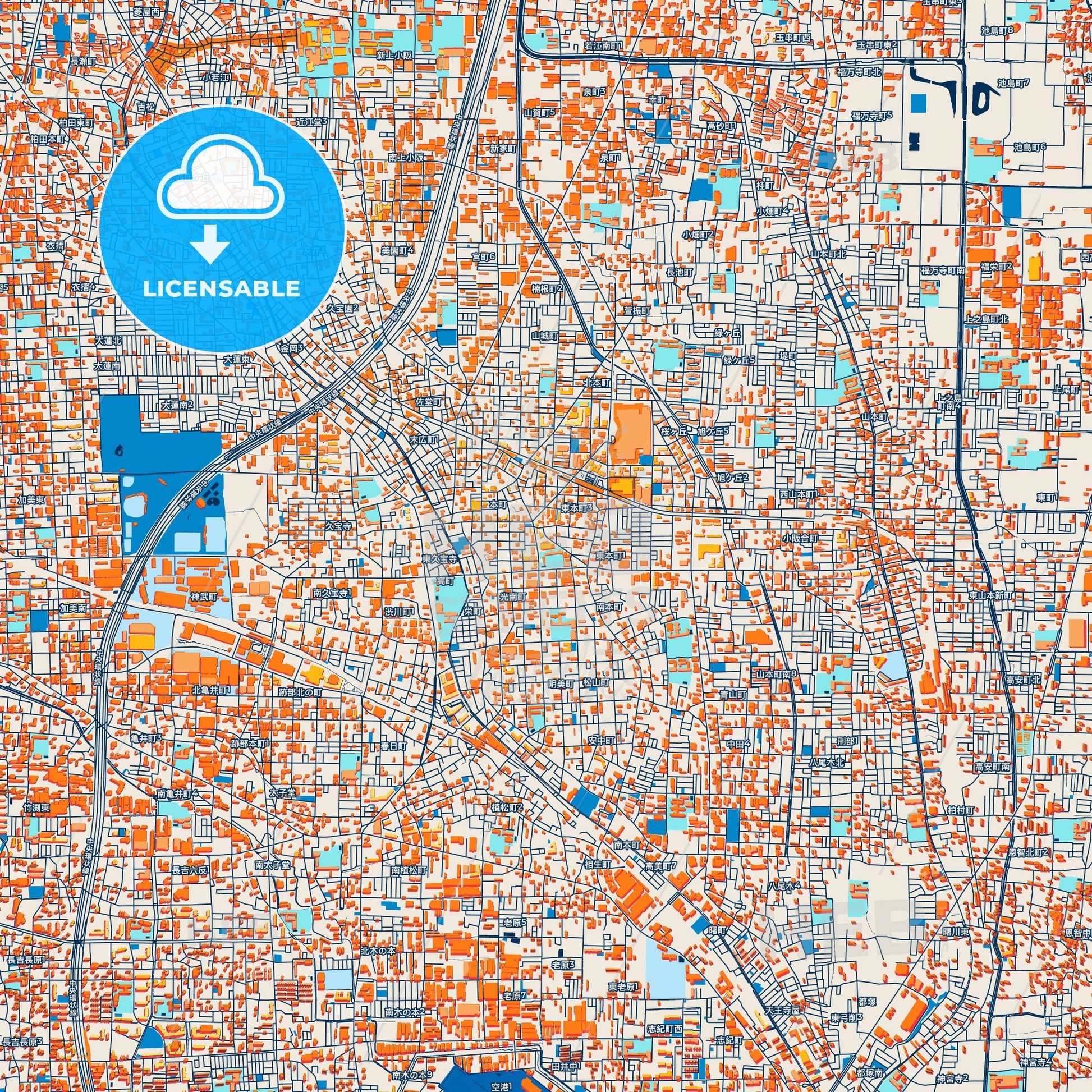 Colorful Yao Street Map with Labels and Buildings