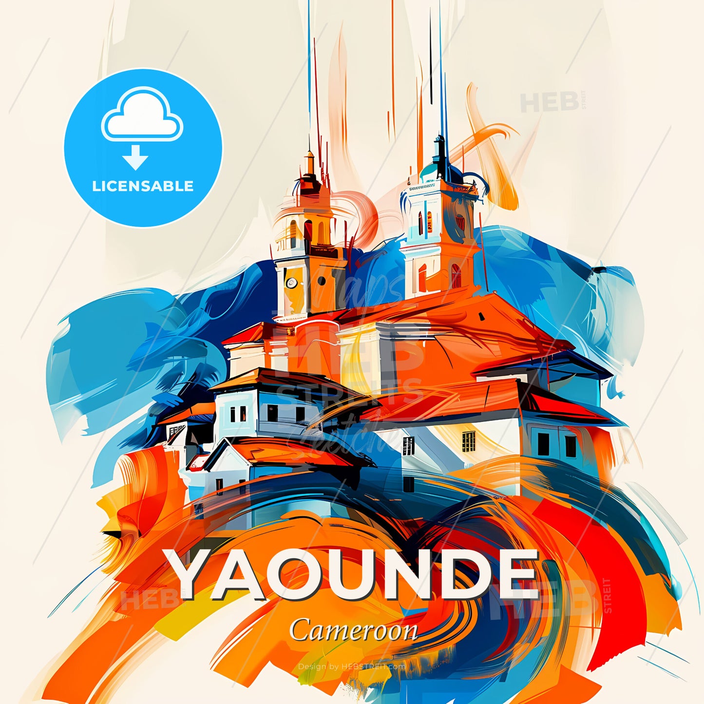 Vibrant Yaounde, Cameroon - A Painting Of Disneyland Paris With Towers - Square format print template