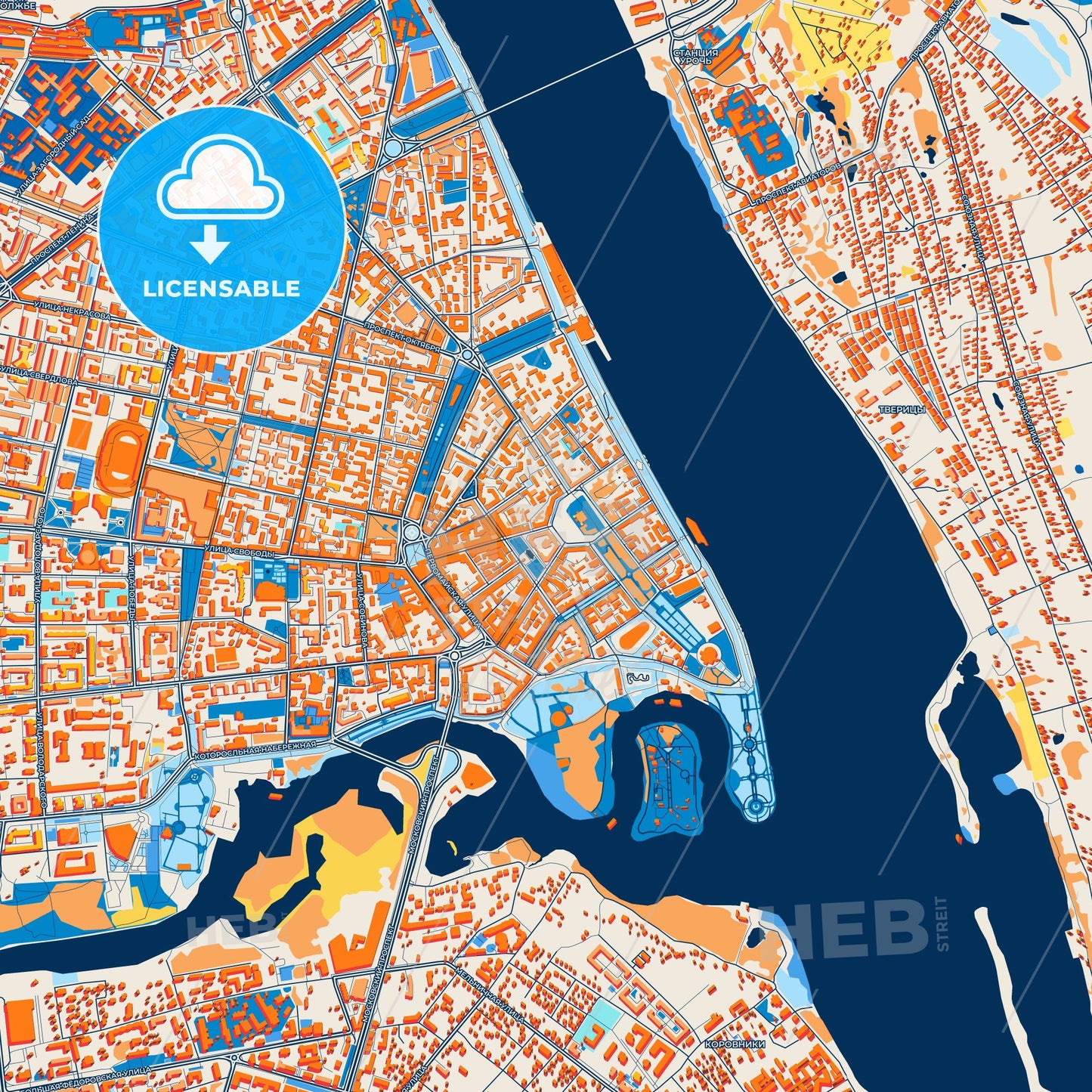 Colorful Yaroslavl Street Map with Labels and Buildings