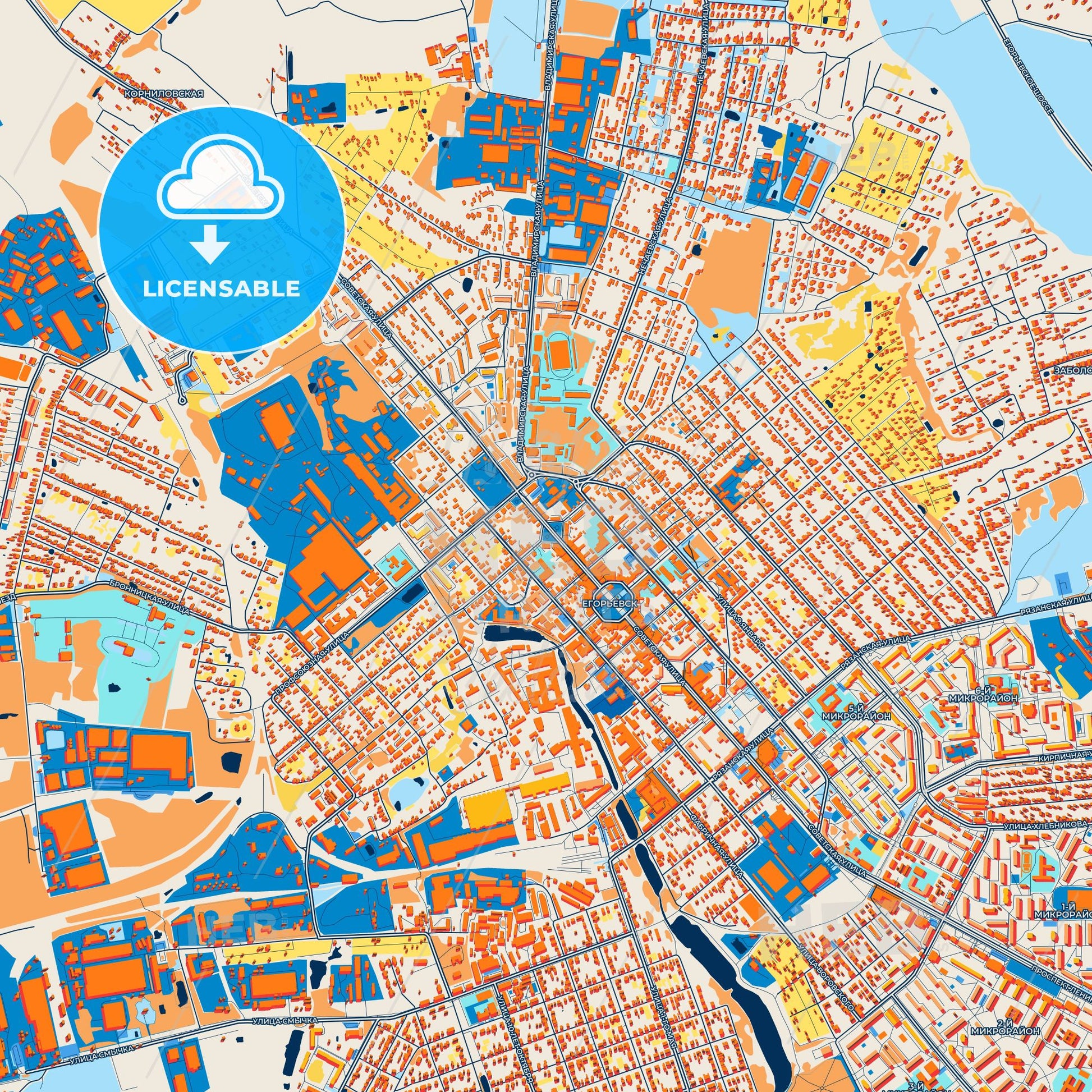 Colorful Yegoryevsk Street Map with Labels and Buildings