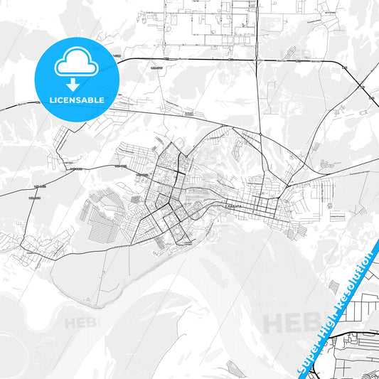 Yelabuga, Russia light map with streetnames, citynames and districts