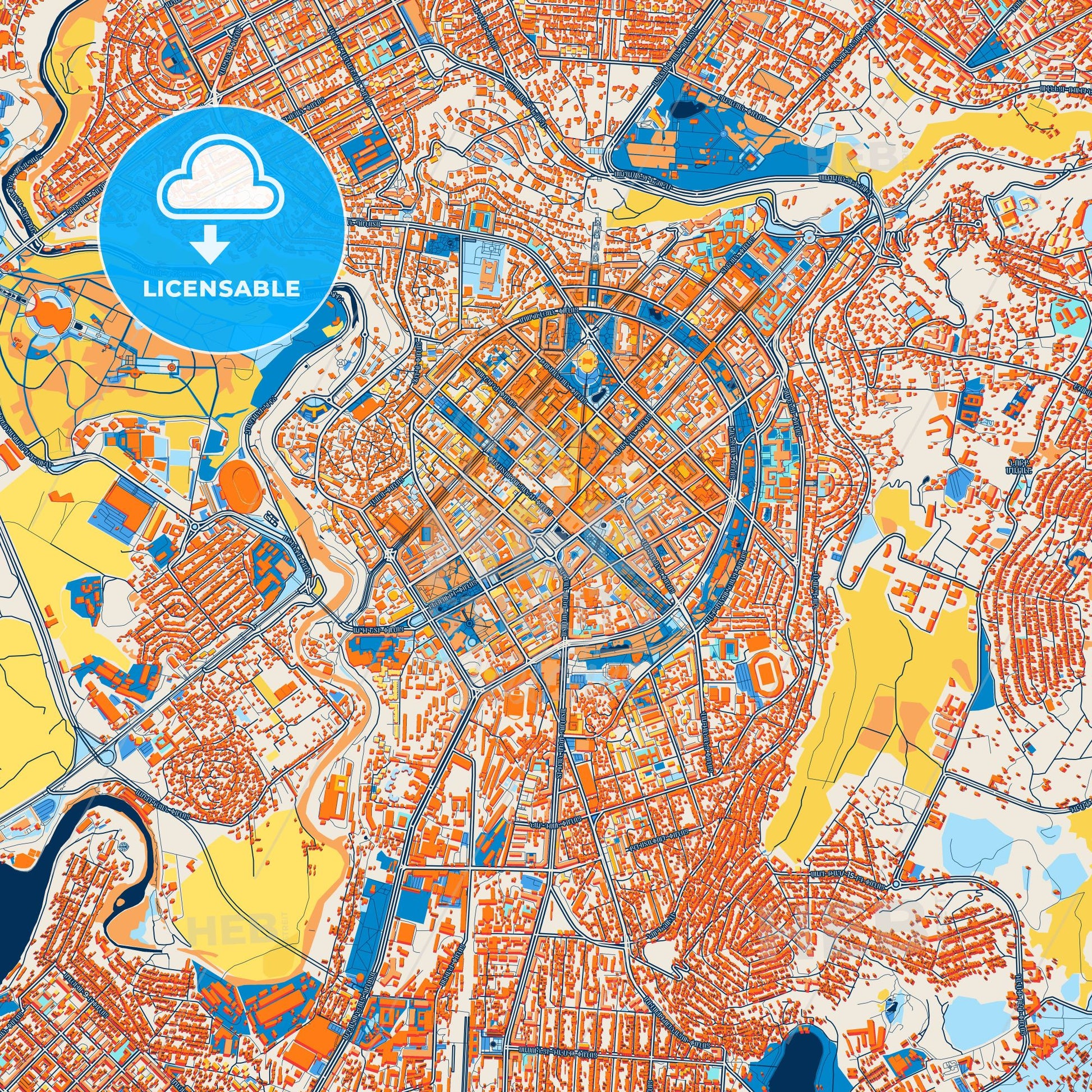 Colorful Yerevan Street Map with Labels and Buildings