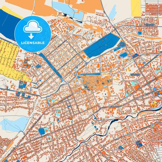 Colorful Yessentuki Street Map with Labels and Buildings
