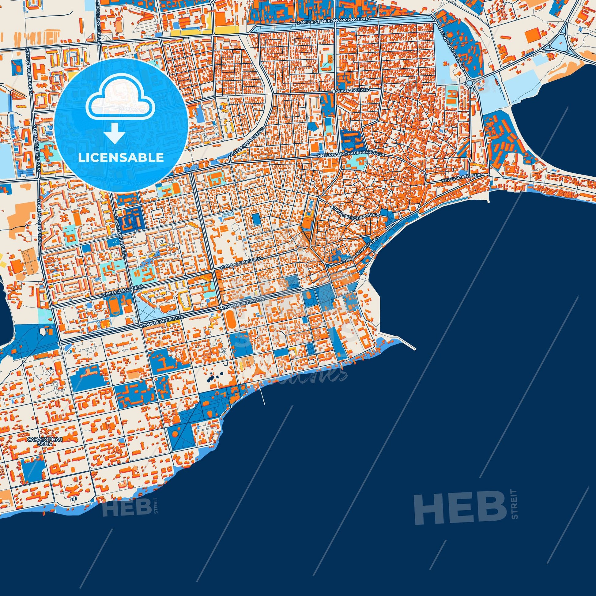 Colorful Yevpatoria Street Map with Labels and Buildings