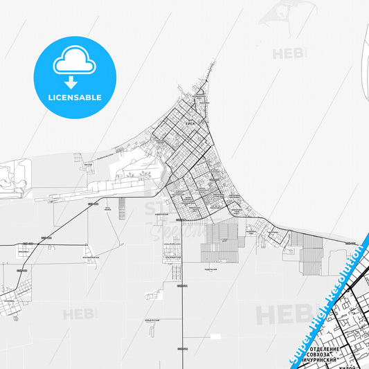 Yeysk, Russia light map with streetnames, citynames and districts