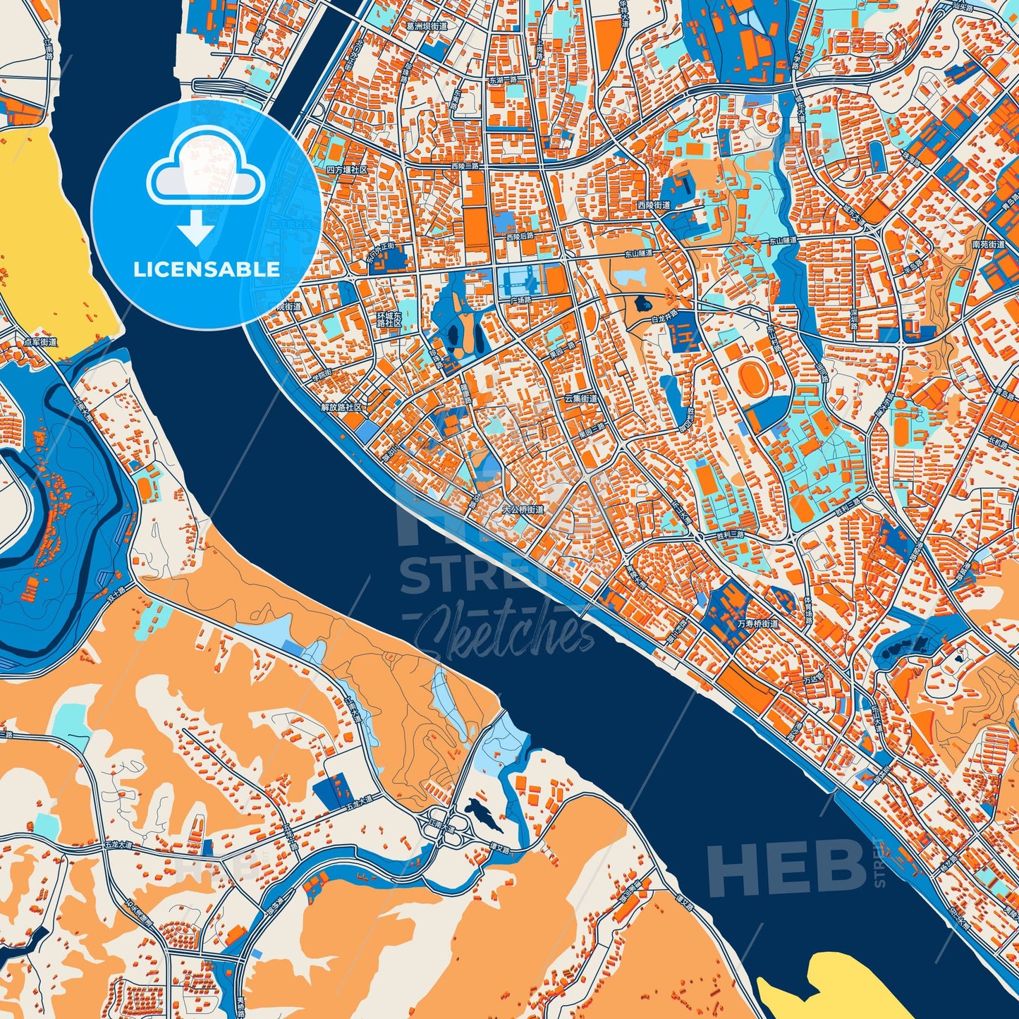 Colorful Yichang Street Map with Labels and Buildings