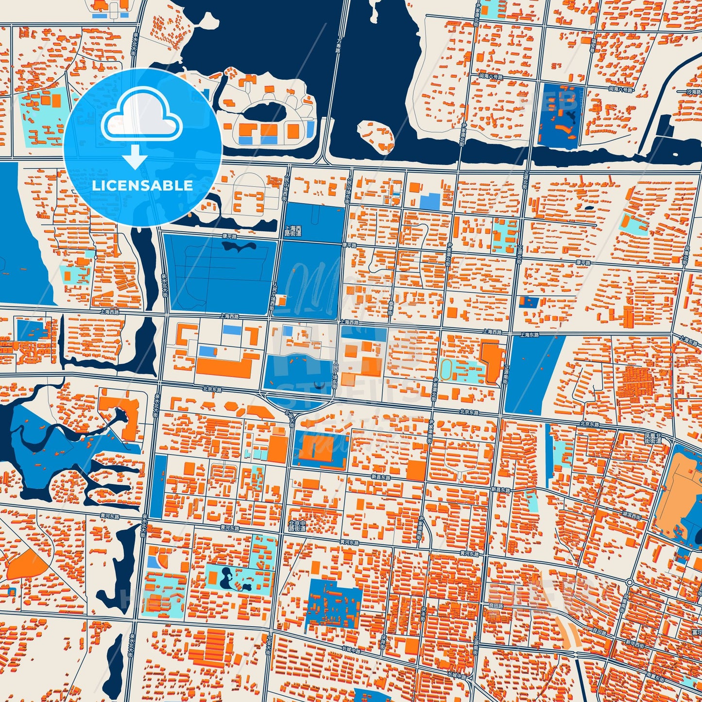 Colorful Yinchuan Street Map with Labels and Buildings