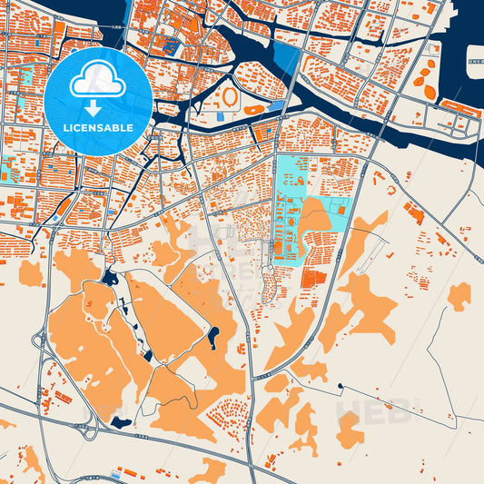 Colorful Yixing Street Map with Labels and Buildings
