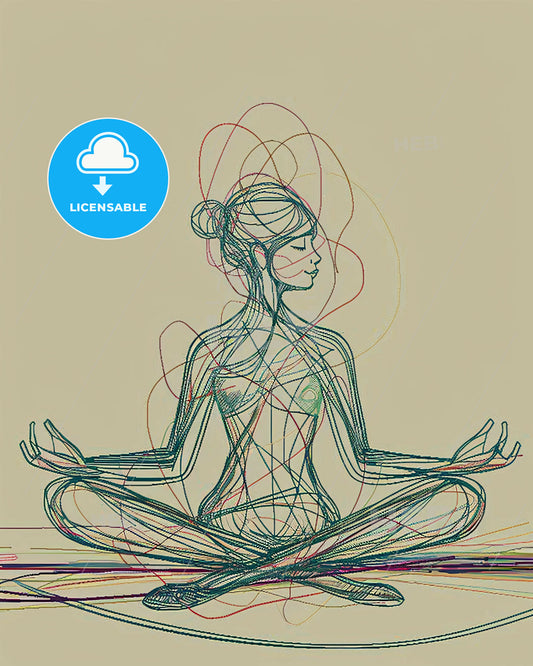 Serene Yoga Silhouette in Earthy Hues - A drawing of a woman meditating