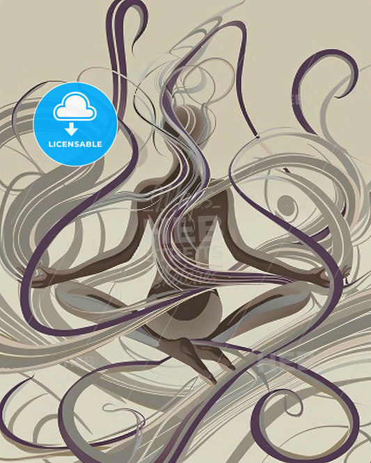 Graceful Yoga Silhouette, Beige Hues, Bold Lines - A woman sitting in a yoga pose