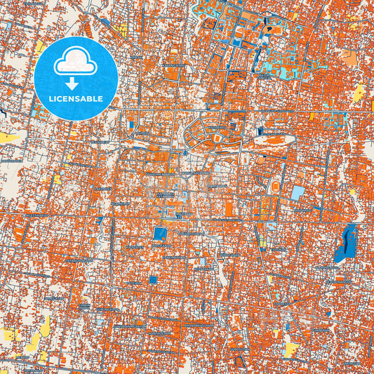 Colorful Yogyakarta Street Map with Labels and Buildings