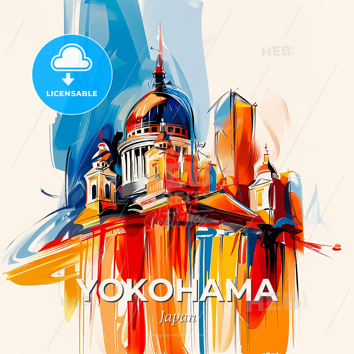 Vibrant Yokohama, Japan - A Painting Of A Building - Square format print template