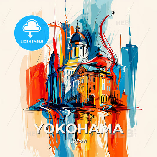 Vibrant Yokohama, Japan - A Colorful Painting Of A Building - Square format print template