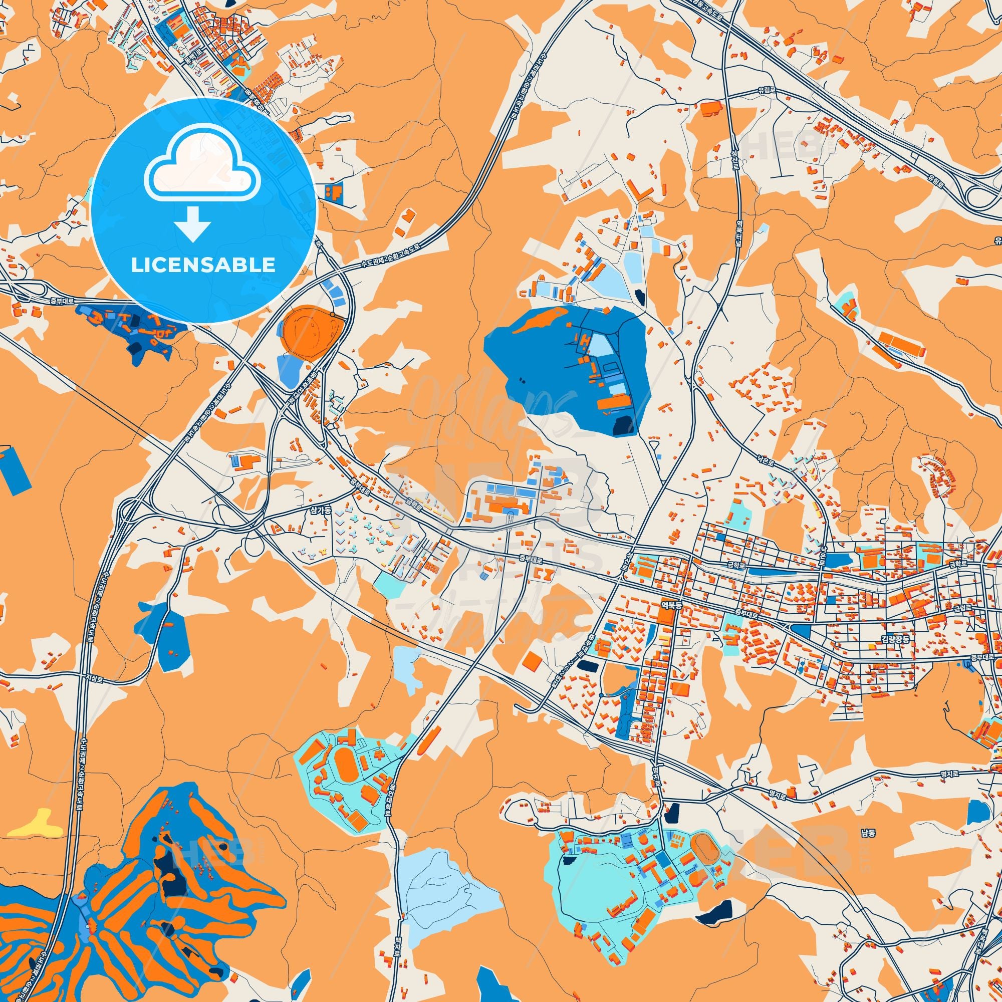 Colorful Yongin Street Map With Labels And Buildings – HEBSTREITS
