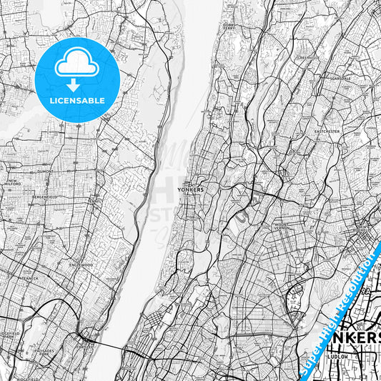 Yonkers, New York light map with streetnames, citynames and districts