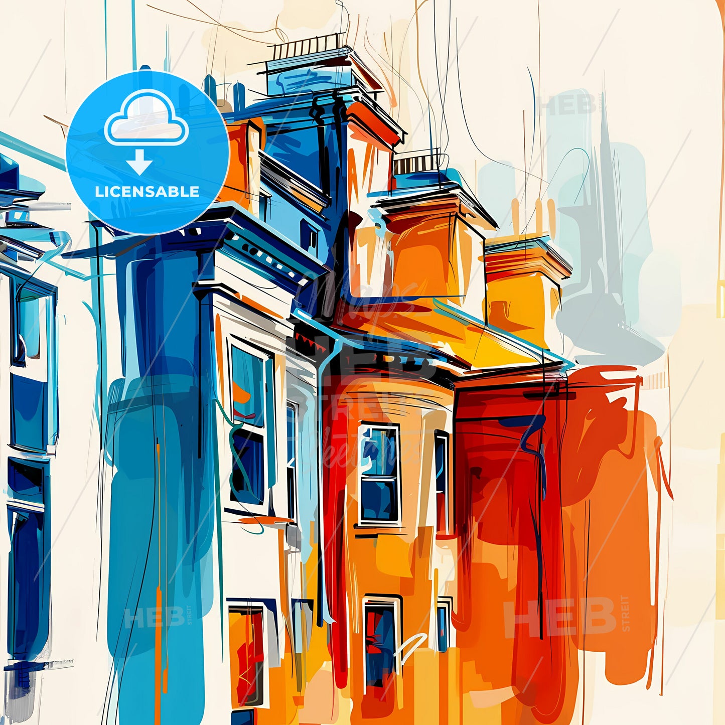 Vibrant Yonkers, New York - A Painting Of A Row Of Buildings