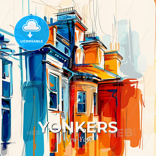 Vibrant Yonkers, New York - A Painting Of A Row Of Buildings - Square format print template