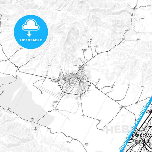 Yüksekova, Turkey light map with streetnames, citynames and districts